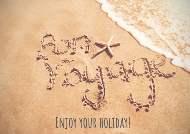 Bon Voyage Written in Sand on Beach with Starfish - Download Free Stock Templates Pikwizard.com