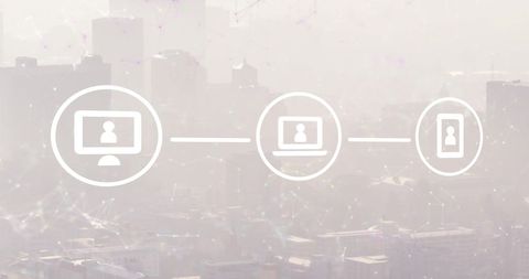 Digital Media Network in Urban Cityscape with Interface Icons - Download Free Stock Images Pikwizard.com