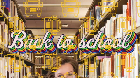 Back to School Animation Over Teacher in Library
