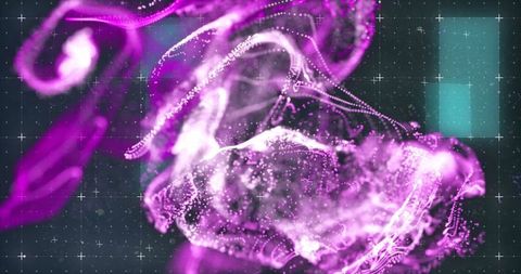 Abstract Glowing Purple Waves with Grid Overlay Background
