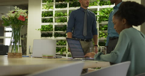 Diverse Team Collaborating in Eco-Friendly Office Space