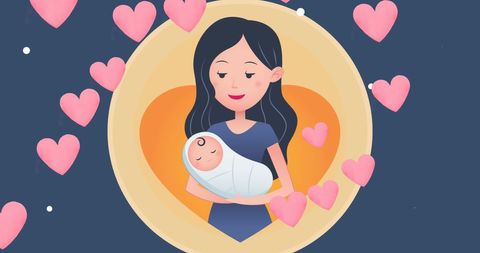 Loving Mother Holding Newborn Surrounded by Hearts - Download Free Stock Images Pikwizard.com