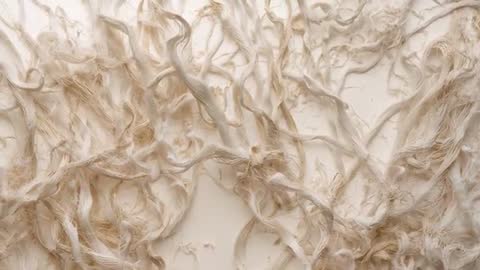 Settling tangled natural fibers in slow motion macro, frayed texture study