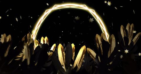 Magical Snowfall Over Glowing Frame in Dark Winter Night Scene