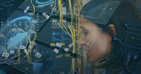 Engineer Integrating Data with Servers and Digital Interface Visualization - Download Free Stock Images Pikwizard.com