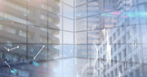 Digital Network Overlay on Modern Office Skyline View - Download Free Stock Images Pikwizard.com
