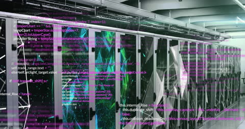 Abstract Data Processing Animation in Server Room