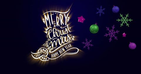 Festive Christmas Greetings with Holiday Ornaments on Purple Background