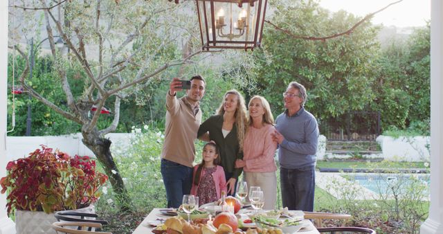 Happy Family Taking Selfie together in Backyard Garden - Download Free Stock Images Pikwizard.com