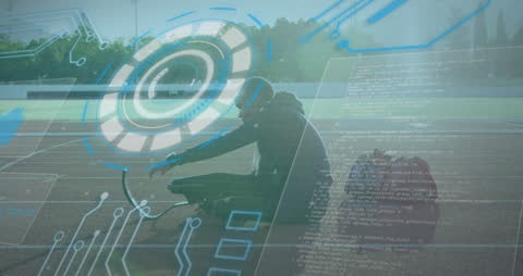 Athlete with Disability Engaging with Futuristic Digital Interface