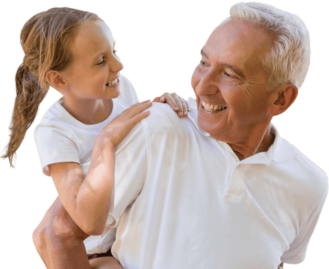 Joyful Grandfather Carrying Grandchild on Back Transparent Background