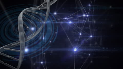 Rotating DNA Helix Over Digital Connections
