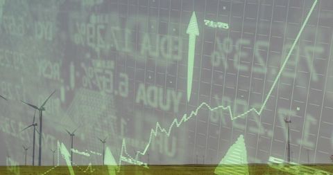 Wind Farm Growth Chart Overlay Showing Renewable Energy Investment Surge