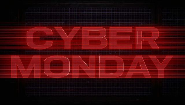 Cyber Monday Neon Banner Red Glitch Lines Cyberpunk Grid Futuristic Typography Promo