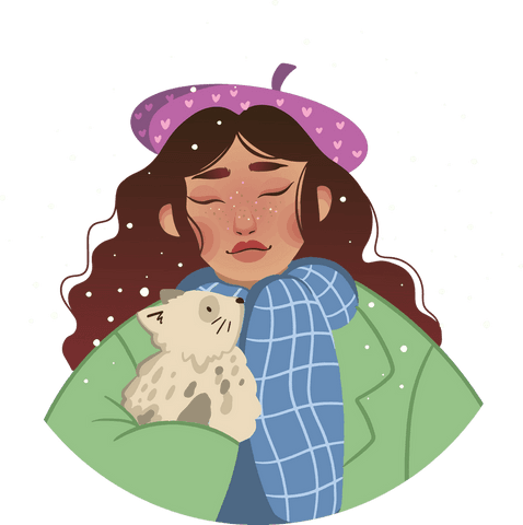 Elegant woman holding cat in winter fashion with transparent background