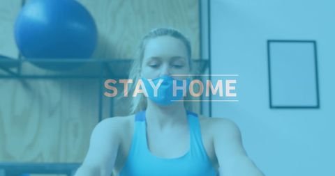 Caucasian Woman in Home Workout with Face Mask During COVID-19 - Download Free Stock Images Pikwizard.com
