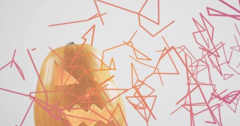 Glowing Carved Pumpkin with Neon Geometric Wireframe Overlay for Halloween Branding