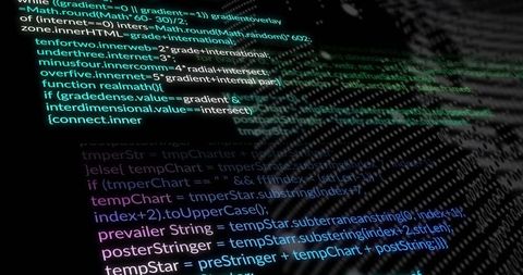 Glowing Code Layers with Digital Matrix Effect in Dark Virtual Space