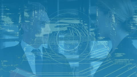 Business Professionals Networking with Digital Overlay