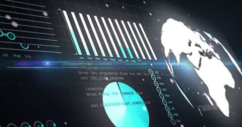 Futuristic Data Visualization Dashboard with Global Map and Charts
