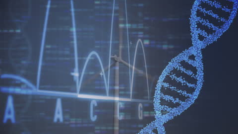 DNA Strand and Data Overlay on Wind Turbine Silhouette