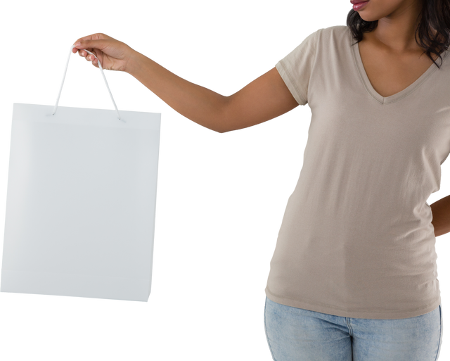 Smiling Woman Holding Blank White Shopping Bag with Transparent Background - Download Free Stock Videos Pikwizard.com