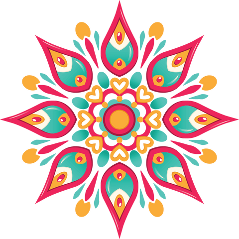 Colorful Mandala Rosette Design on Transparent Background