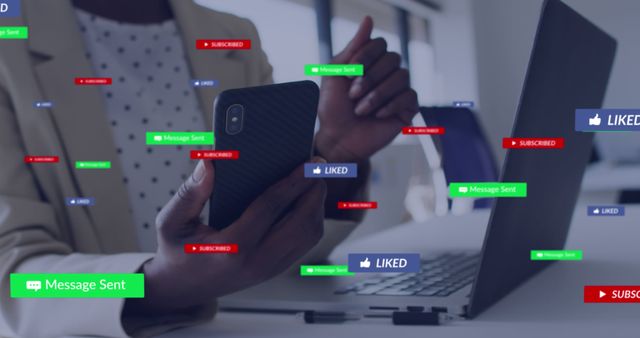 Person Managing Social Media Notifications on Smartphone and Laptop in Office - Download Free Stock Images Pikwizard.com