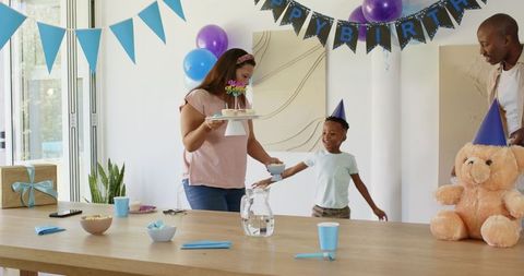 Joyful birthday party preparation at home in a festive atmosphere