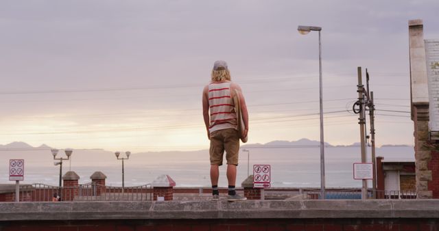 Surfer Watching Sunset at Beach - Download Free Stock Images Pikwizard.com