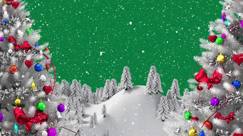 Festive Winter Wonderland with Snowy Trees and Ornaments