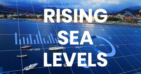 Rising Sea Levels with Financial Graph Overlay Seascape
