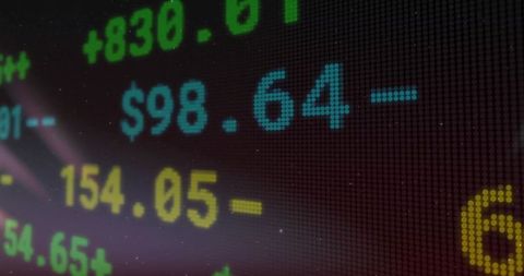 Financial ticker screen displaying digital stock prices