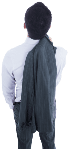 Thoughtful Caucasian Businessman Holding Suit Jacket on Transparent Background