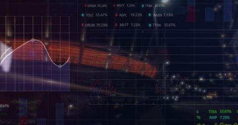 Financial Data Overlay on Night Traffic in Urban Setting - Download Free Stock Images Pikwizard.com