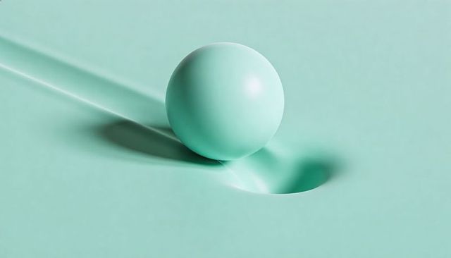 Mint Green Sphere Resting on Taut Surface with Sculptural Dip, Soft Shadow, Minimal Abstract