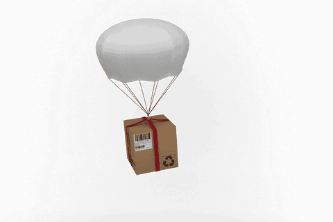 Delivery package with white balloon over transparent background