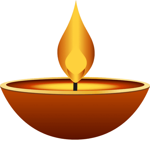 Glowing stylized diwali oil lamp transparent background vector