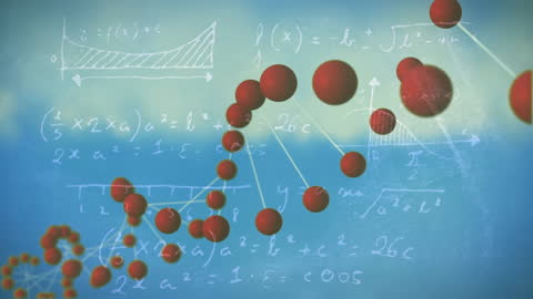 DNA Strand with Mathematical Formulas over Blue Background