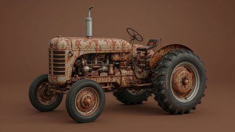 Antique Rusted Tractor against Brown Background