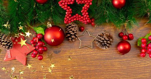Christmas Decorations with Red Ornaments and Pine Cones - Download Free Stock Images Pikwizard.com