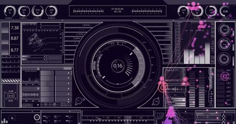 Futuristic data analytics dashboard with real-time metrics