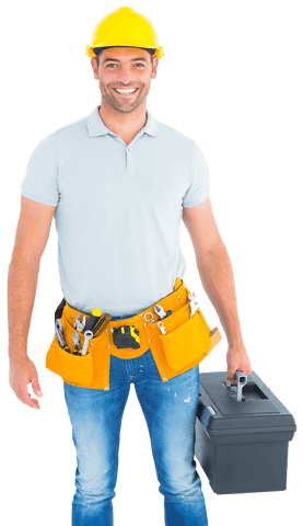 Cheerful Handyman Wearing Tool Belt on Transparent Background - Download Free Stock Videos Pikwizard.com