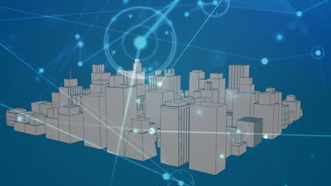 Futuristic Digital Cityscape with Network Connectivity Elements