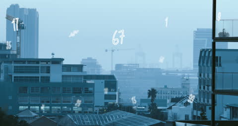 Futuristic Skyline with Digital Data Overlay