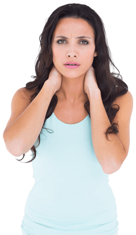 transparent woman holding neck illustrates pain or discomfort - Download Free Stock Videos Pikwizard.com
