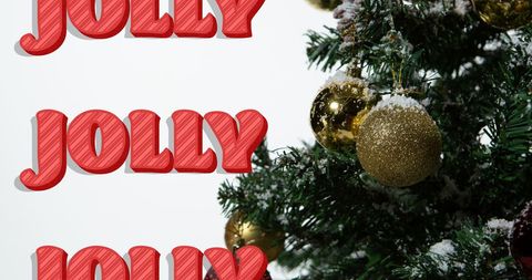 Festive Jolly Text Overlay on Decorated Christmas Tree - Download Free Stock Images Pikwizard.com