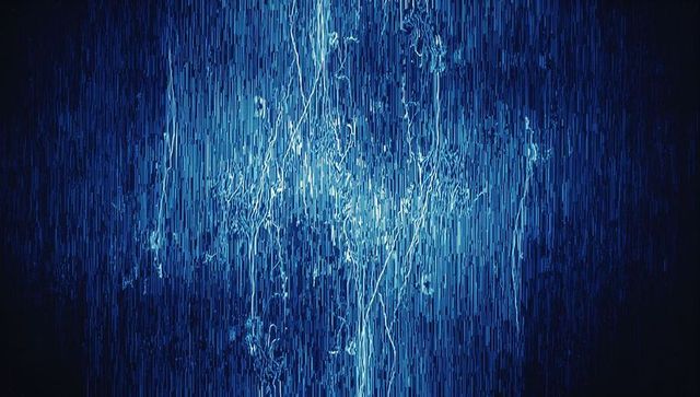 Abstract Glowing Blue Vertical Streaks in Digital Data Flow