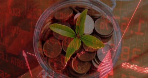 Financial growth concept with rising graph and coin jar