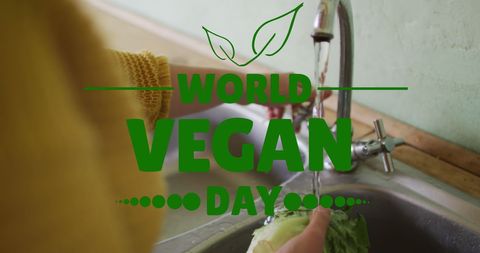 Celebrating world vegan day with water drop view on kitchen scene